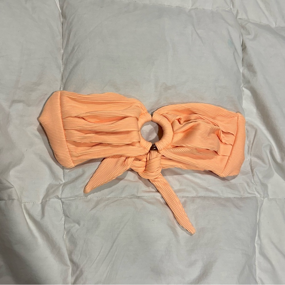 Kulani Kinis Strapless Bandeau Bikini Top Ribbed Neon Orange